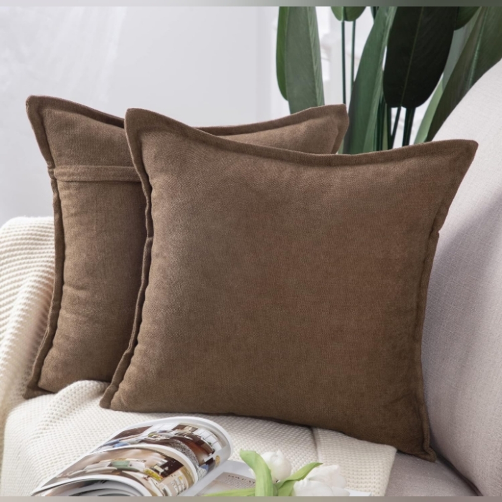 Madizz Set of 2 Brown Short Chenille Throw Pillow Covers